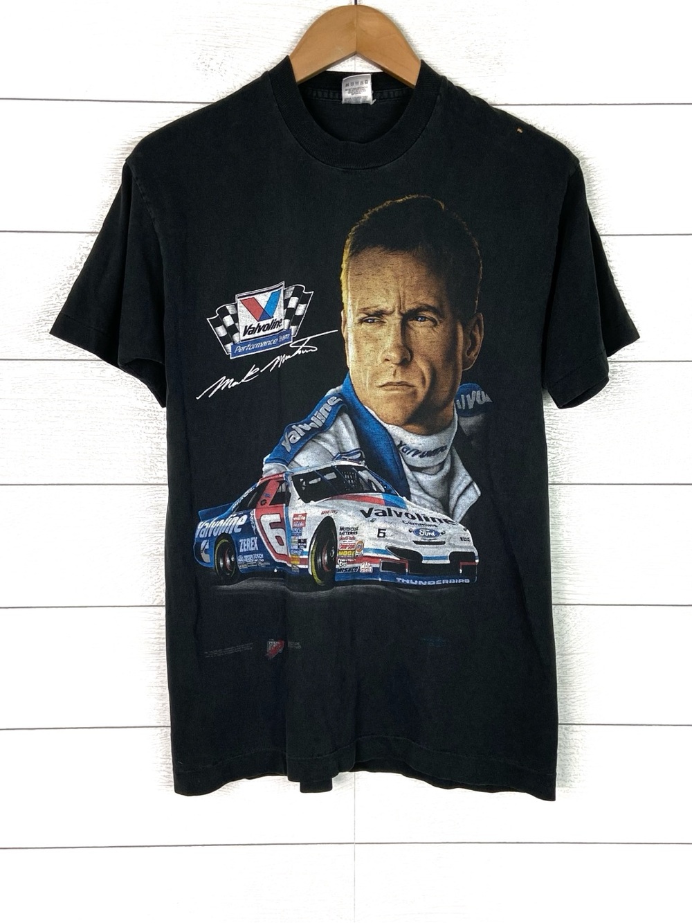 VINTAGE Mark Martin 6 Valvoline Tshirt Black Graphic NASCAR Single Stitch Medium